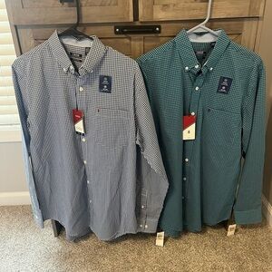 IZOD Lot Of 2 Gingham Non Iron Stretch Button Down Shirts Sz S NWT